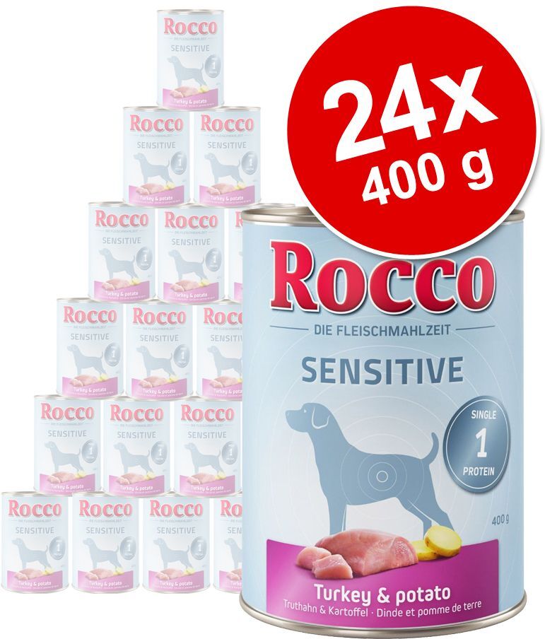 Rocco Lot Rocco Sensitive 24 x 400 g pour chien - gibier, pâtes