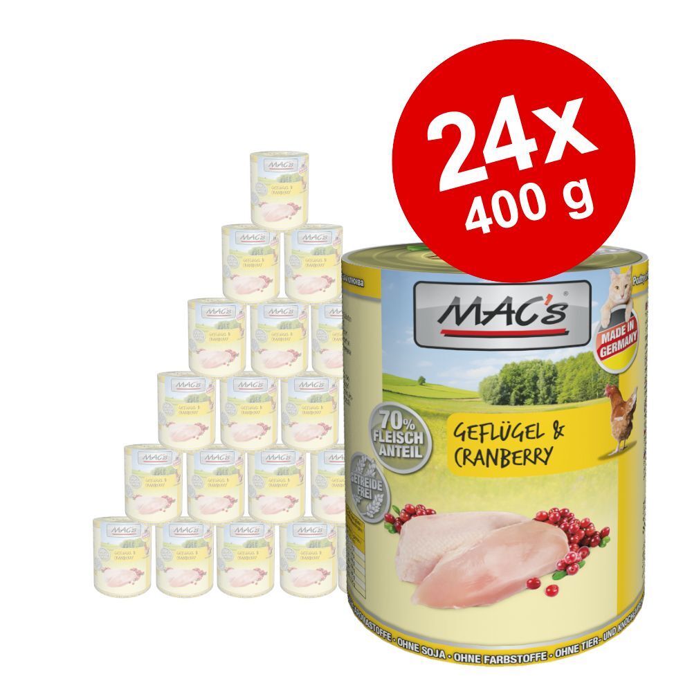 MAC's Lot MAC's 24 x 400 g pour chat - bœuf, cœurs de poulet