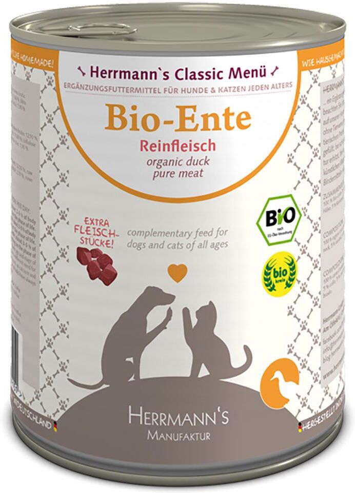 Herrmanns 24x800g Herrmanns Pure Viande pur canard bio - Pâtée pour chien