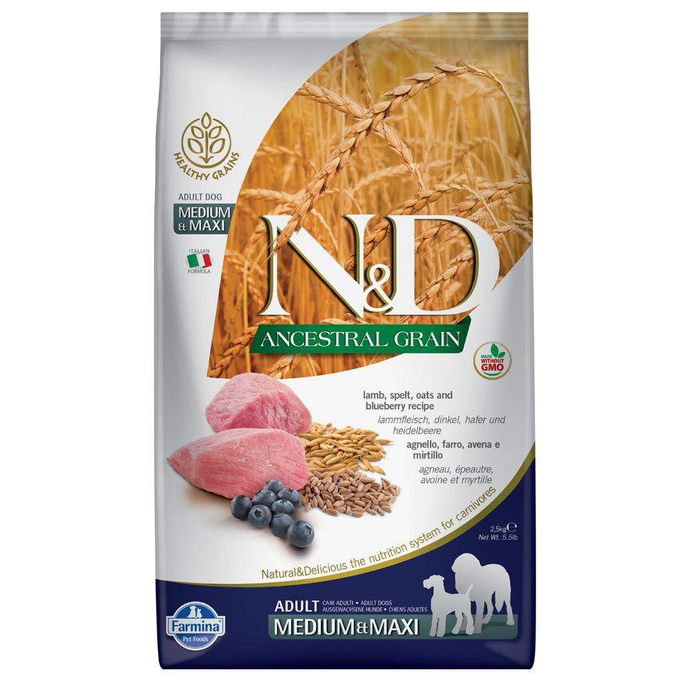 N&D Low Grain Dog 2x12kg Farmina N&D; Ancestral Grain Adult Medium & Maxi agneau, myrtilles