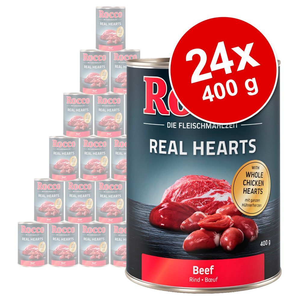 Rocco Lot Rocco Real Hearts 24 x 400 g pour chien - lot mixte : bœuf et poulet