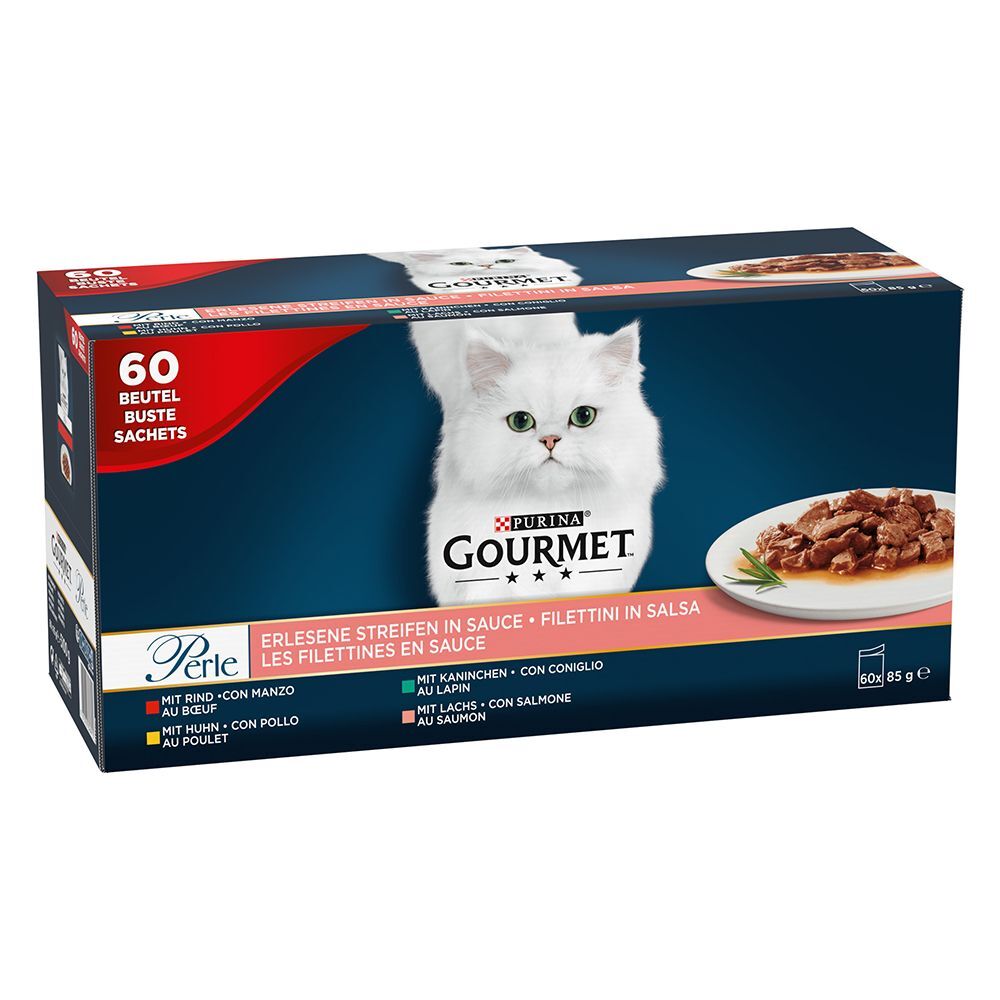 Gourmet 60x85g poulet, bœuf, saumon, lapin Gourmet - Pâtée pour Chat