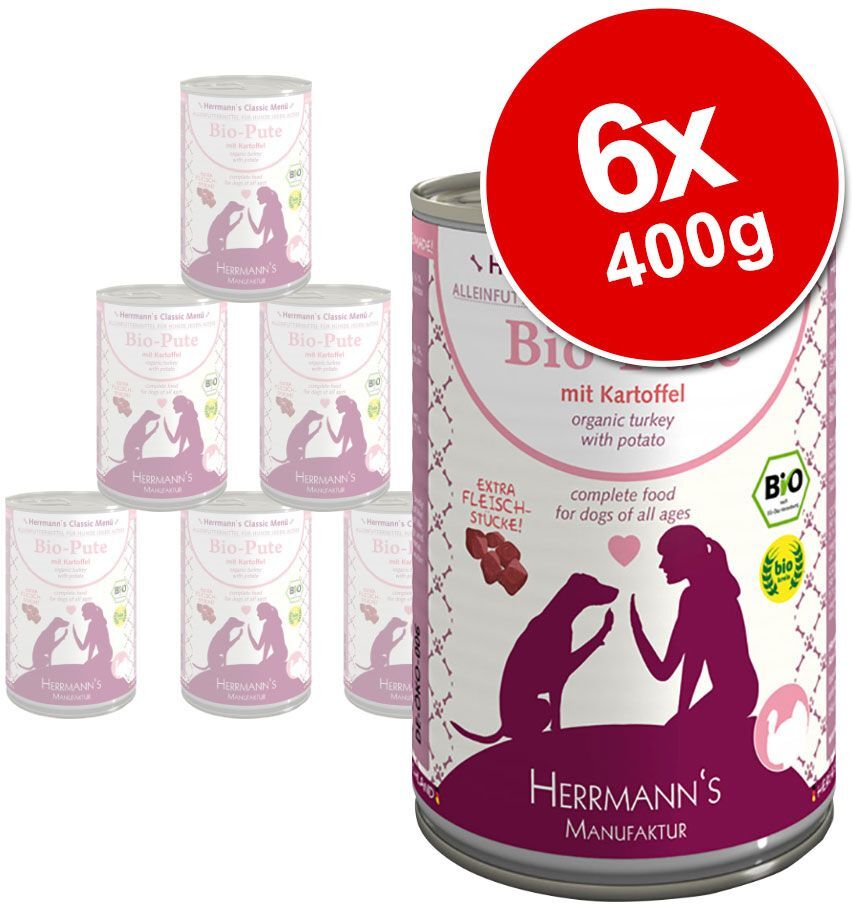 Herrmanns Herrmann's Menu Sans céréales 6 x 400 g pour chien - canard bio,...