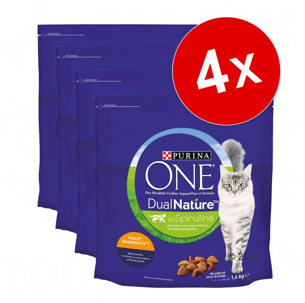 Purina One Lot PURINA ONE Dual Nature 4 x 1,4 kg pour chat - Stérilisé saumon,...