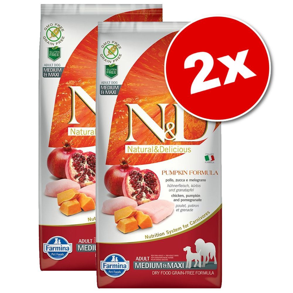 N&D Grain Free Dog Lot Farmina N&D; 2 x 12 kg pour chien - Adult Medium/Maxi poulet, grenade