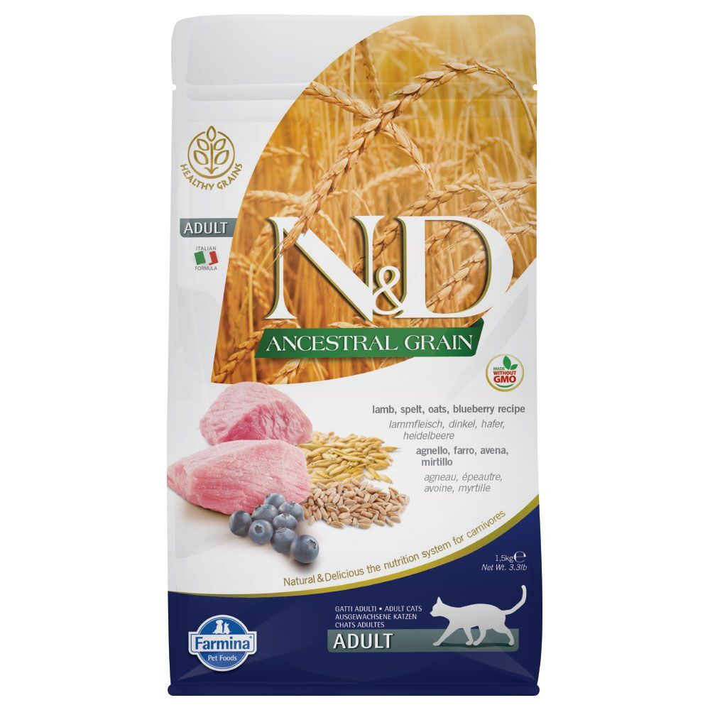 N&D Low Grain Cat Farmina N&D; Ancestral Grain Adult agneau, myrtilles pour chat - 3 x...