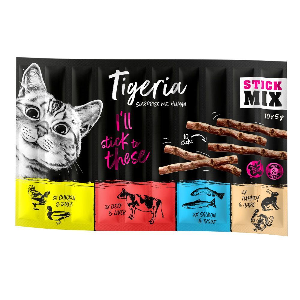 Tigeria 10x5g Tigeria Sticks saumon, truite - Friandises pour chat