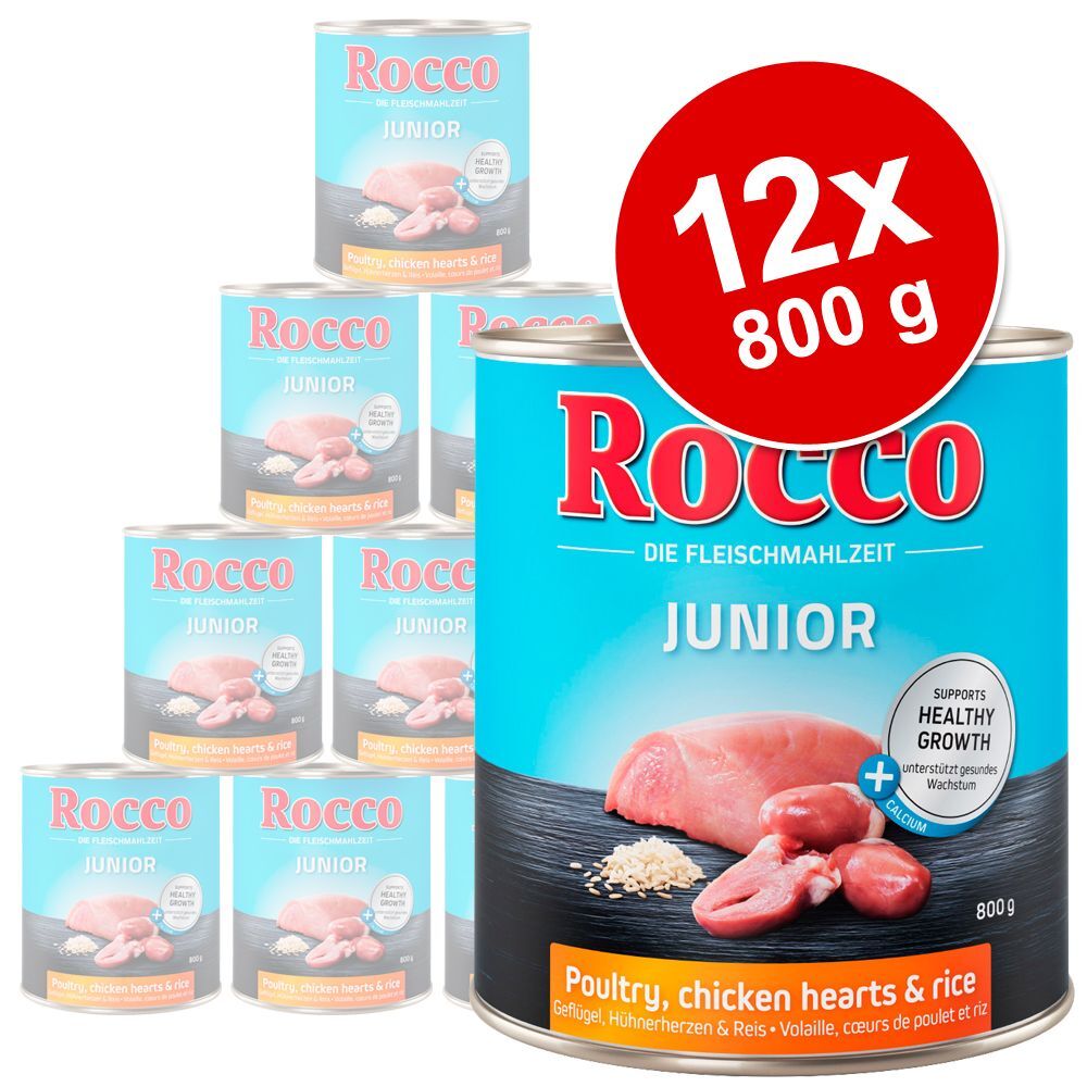 Rocco Lot Rocco Junior 12 x 800 g pour chien - lot mixte : dinde & cœurs de...