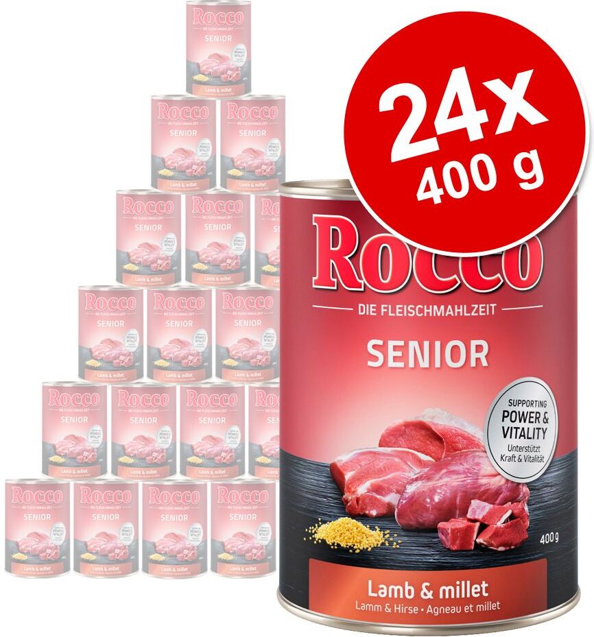 Rocco Lot de boîtes pour chien Rocco Senior 24 x 400 g - agneau, millet