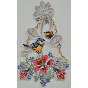 Stickereien Plauen Fensterbild »Vogel mit Hibiskus« grün/blau/rosa  B/L: 19 cm x 31 cm