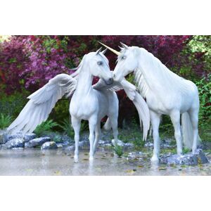 Papermoon Fototapete »EINHORN-PFERDE FANTASY TIERE PFERD WALD NATUR BÄUME XXL« bunt  B/L: 2,00 m x 1,49 m