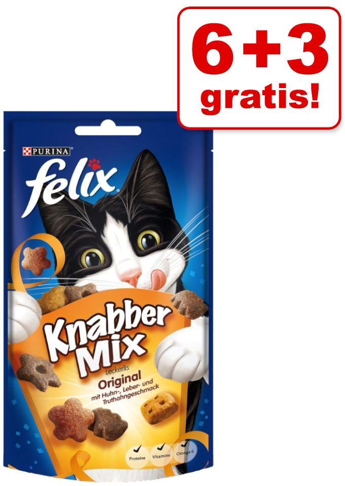 Felix 9x60g KnabberMix Strandspass Felix Katzensnacks - 6 + 3 gratis!