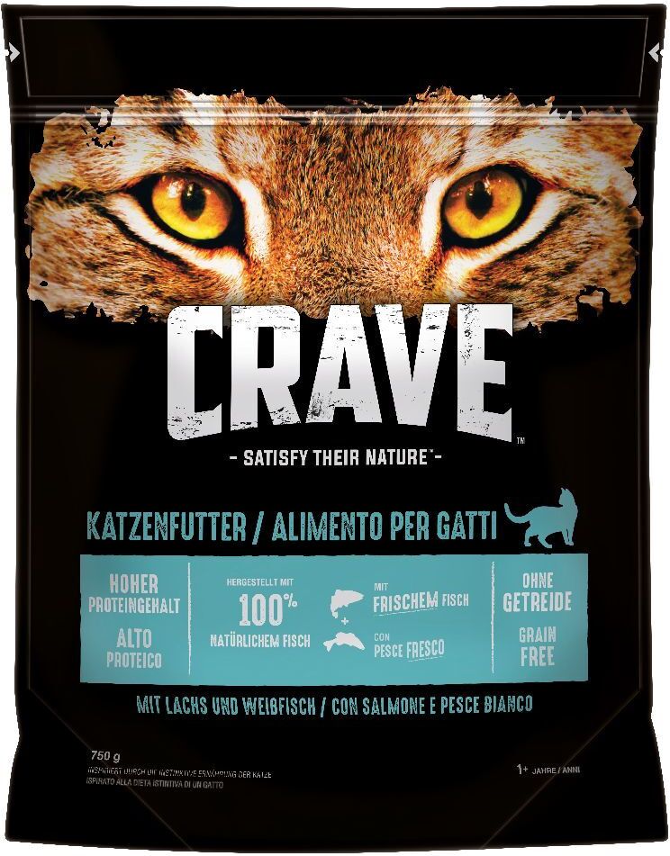 Crave 6x 750g Adult mit Lachs & Weissfisch Crave Trockenfutter für Katzen