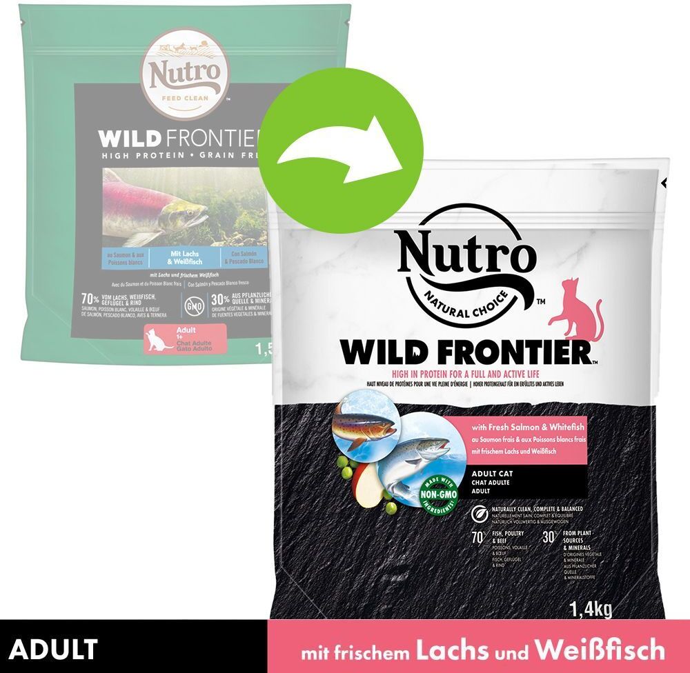 Nutro 3x 4kg Wild Frontier Adult Lachs und Weissfisch Nutro Trockenfutter für Katzen