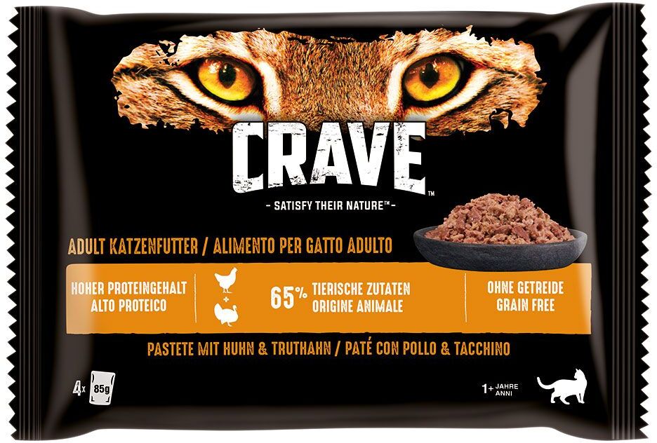 Crave 4x 85g Multipack Pastete mit Huhn & Truthahn Crave Nassfutter für Katzen