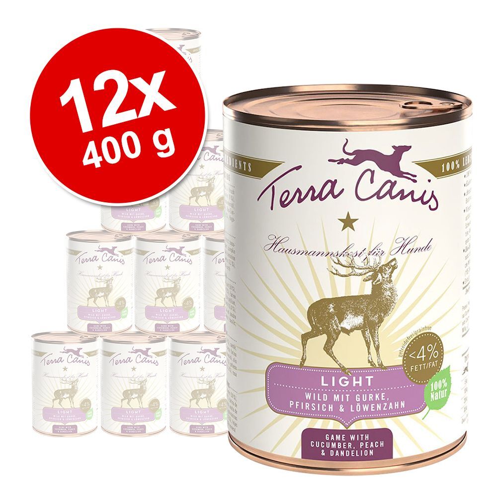 Terra Canis Sparpaket Terra Canis Light 12 x 400 g - Wild mit Gurke, Pfirsich & Löwenzahn