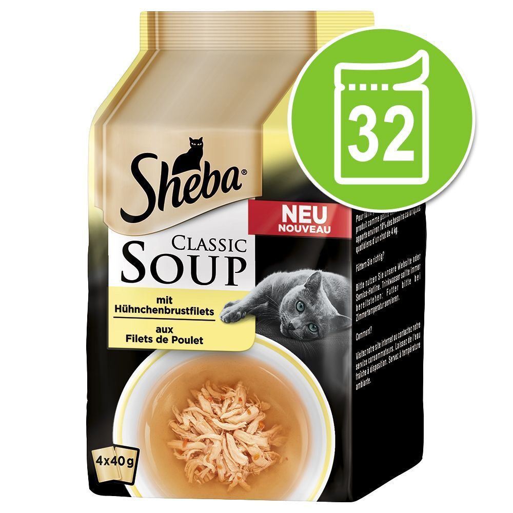 Sheba 32x 40g Classic Soup Frischebeutel Hühnchenbruststreifen Sheba Nassfutter für Katzen
