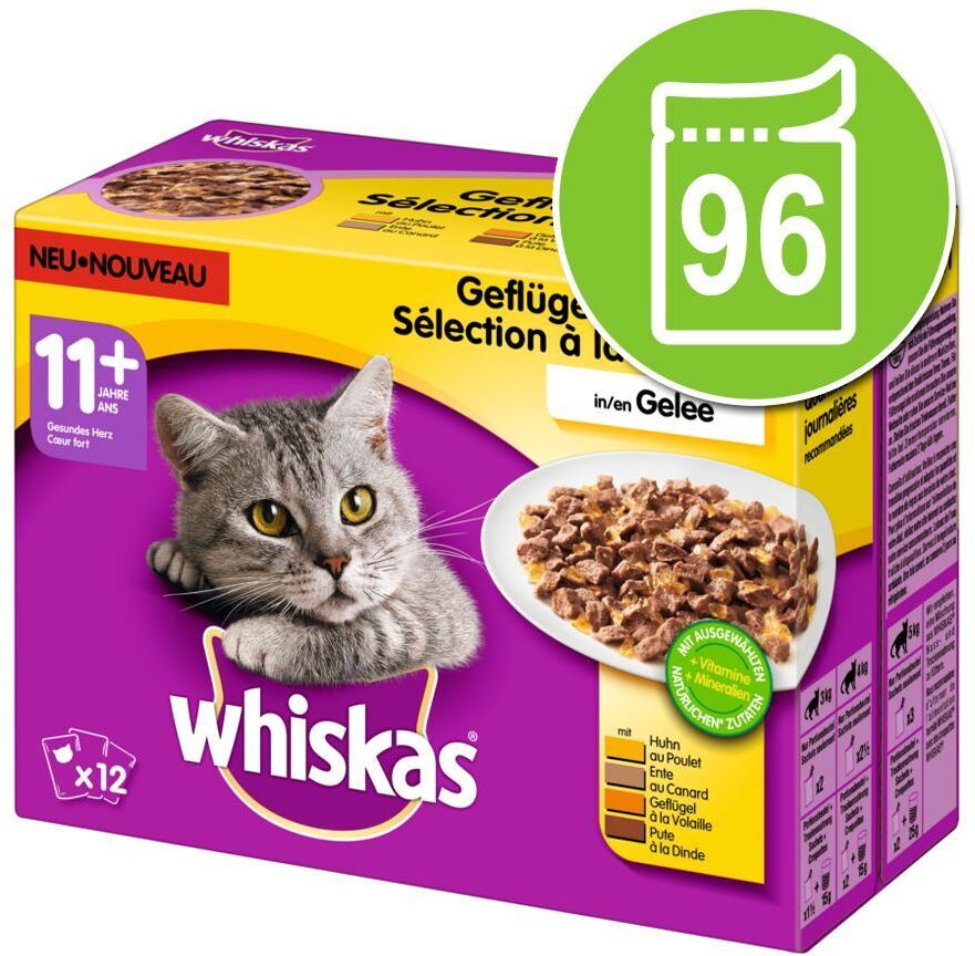 Whiskas Sparpaket Whiskas 11+ 96 x 100 g - Geflügelauswahl in Gelee