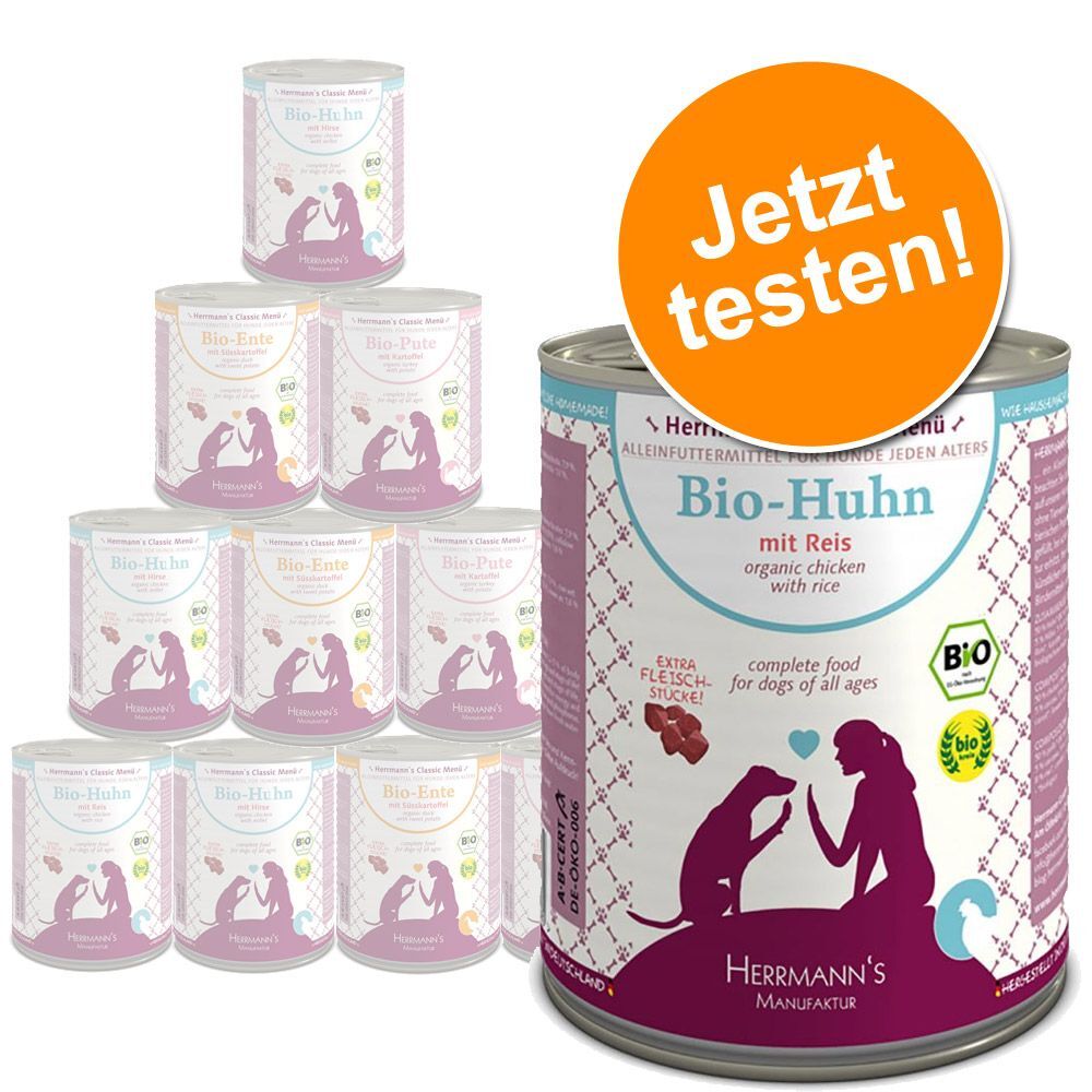 Herrmanns 12x800g BioMenü Geflügel  Herrmanns Nassfutter für Hunde