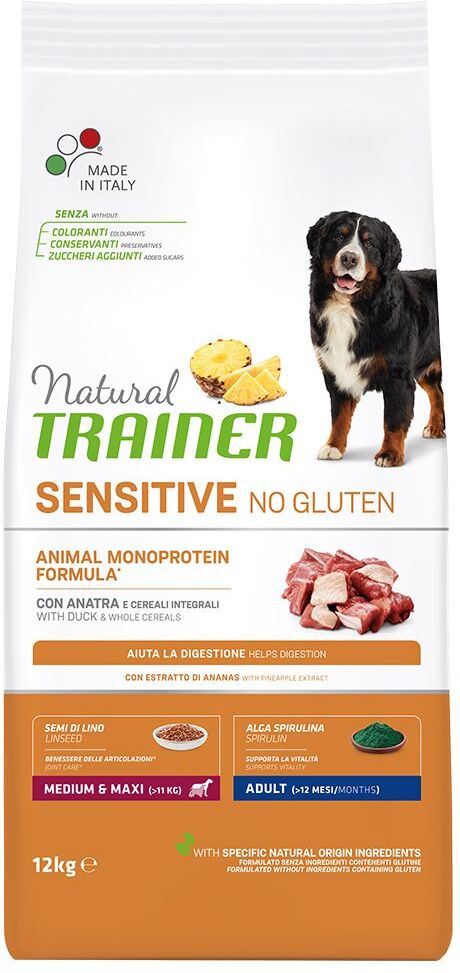 Trainer Natural Sensitive 2x 12kg Sensitive No Gluten Adult Medium/Maxi mit Ente Trainer Natural Trockenfutter für Hunde