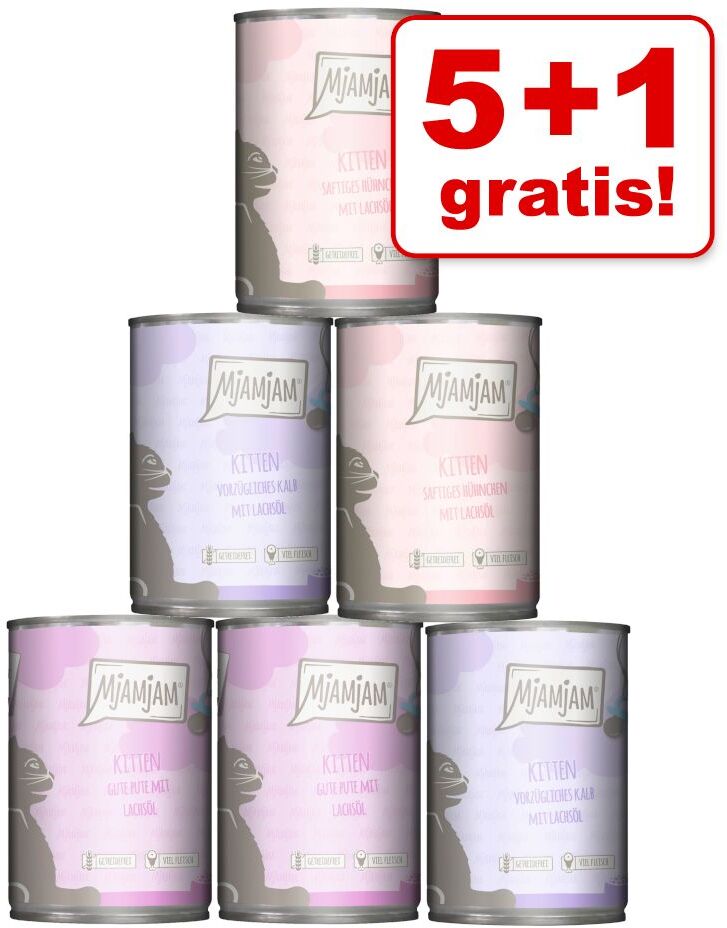 MjAMjAM 6x 400g Kitten Mix (3 Sorten) MjAMjAM Katzenfutter nass - 5+1 gratis!