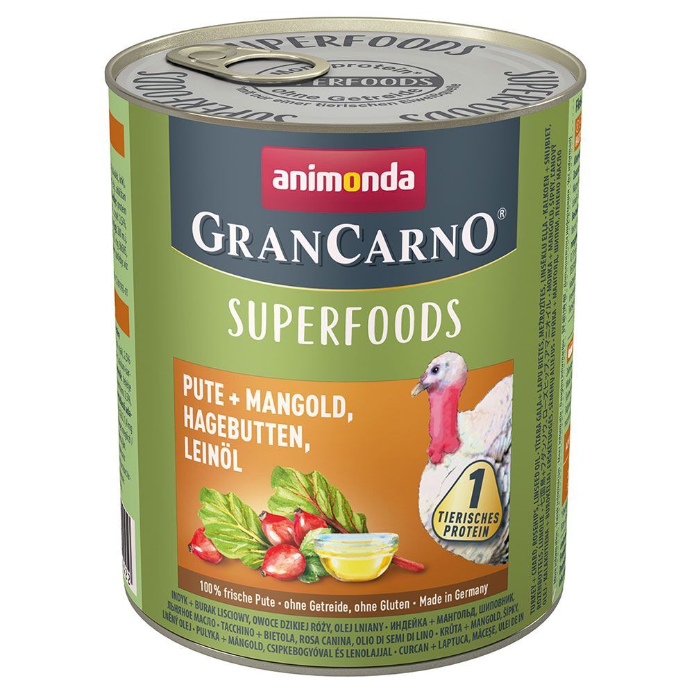 Animonda GranCarno 6x 800g GranCarno Adult Superfoods Huhn + Spinat, Himbeeren, Kürbiskerne Animonda Hundefutter nass