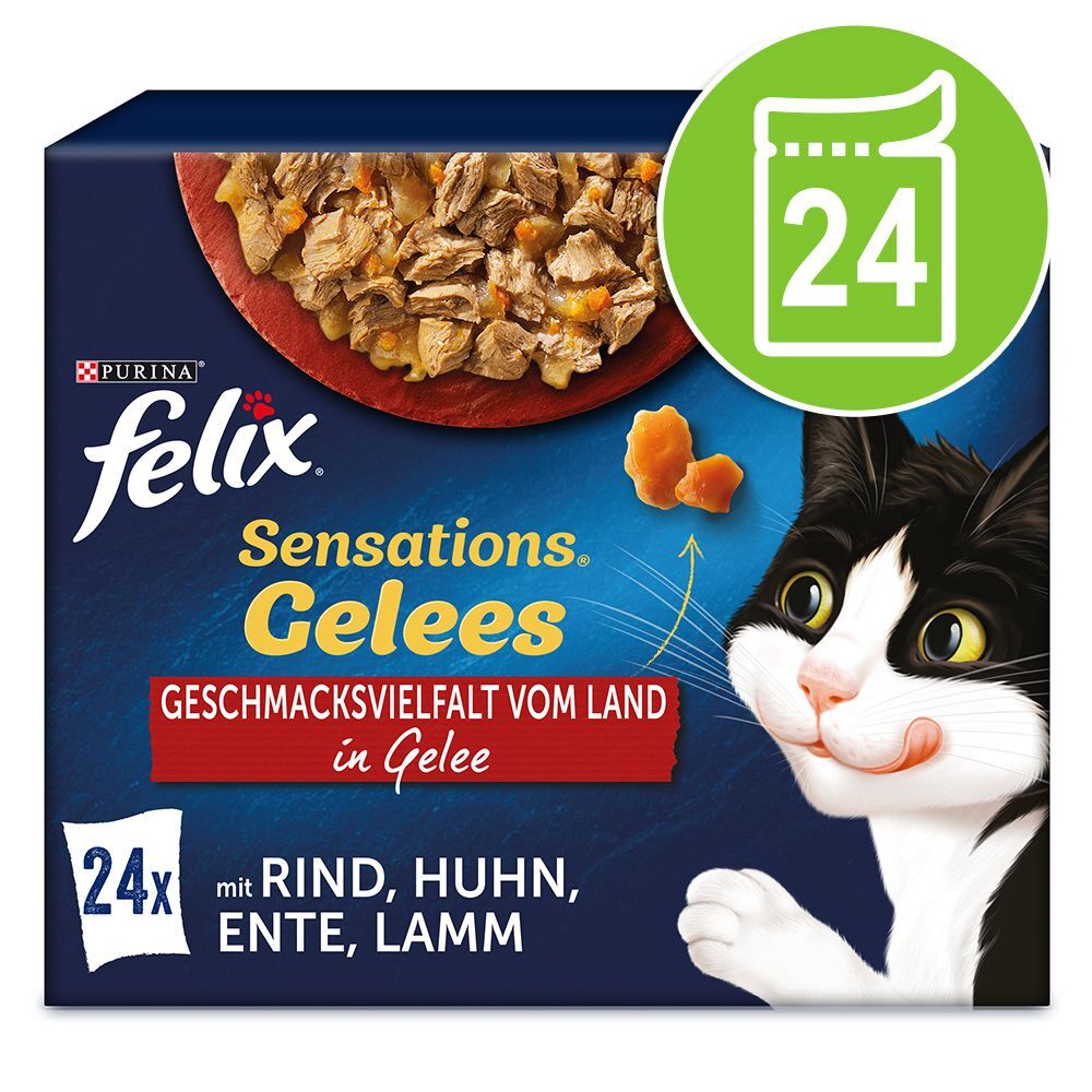 Felix 24x 85g Felix "Sensations" Pouches Rind, Huhn, Ente, Lamm Katzenfutter nass