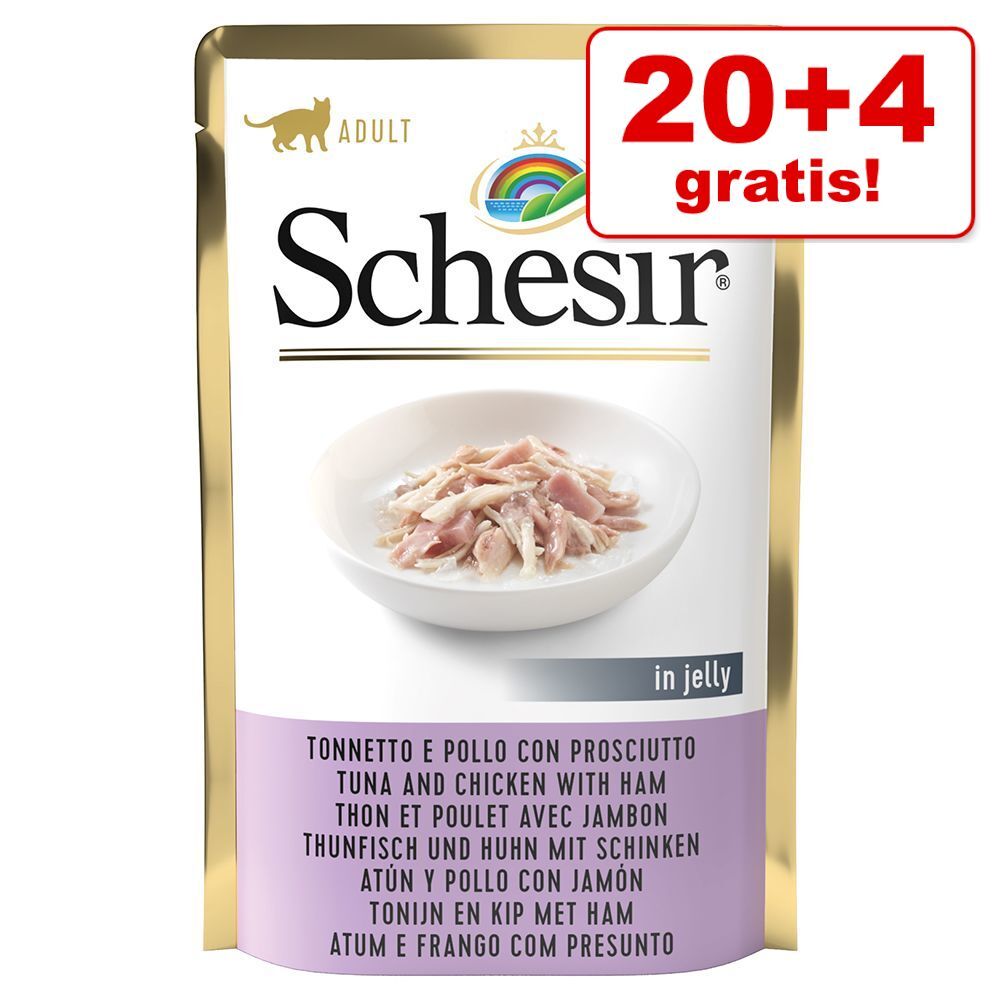 Schesir 24x85g Jelly Thunfisch mit Lachs Schesir Katzenfutter Nass - 20 + 4 gratis!