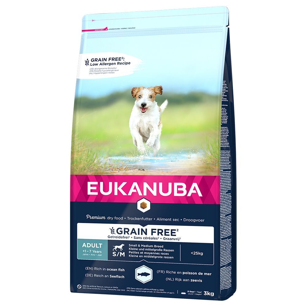 Eukanuba 2x3kg Eukanuba Grain Free Adult Small / Medium Breed Lachs Hundefutter trocken
