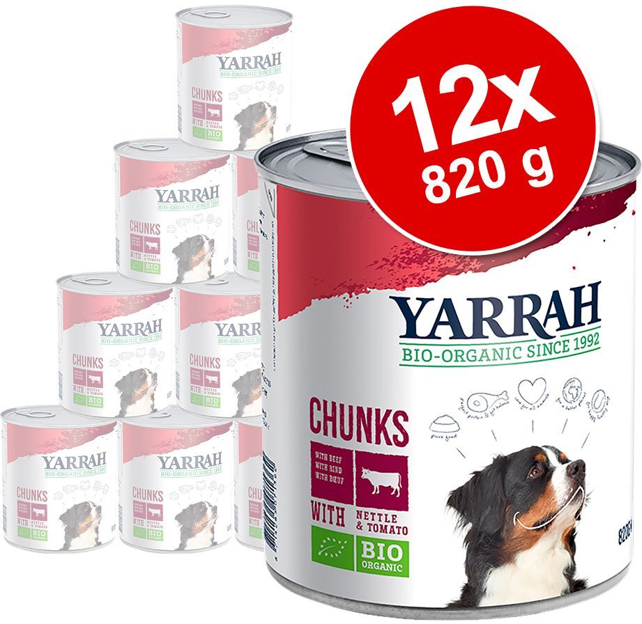 Yarrah 12x 820g Bio Huhn mit Bio Brennnessel & Bio Tomate Yarrah Nassfutter für Hunde