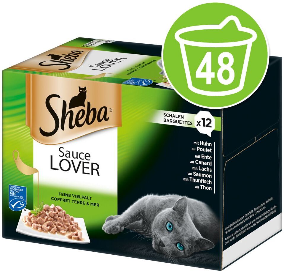 Sheba 48x 85g Varietäten Schälchen Sauce Lover Sheba Nassfutter für Katzen