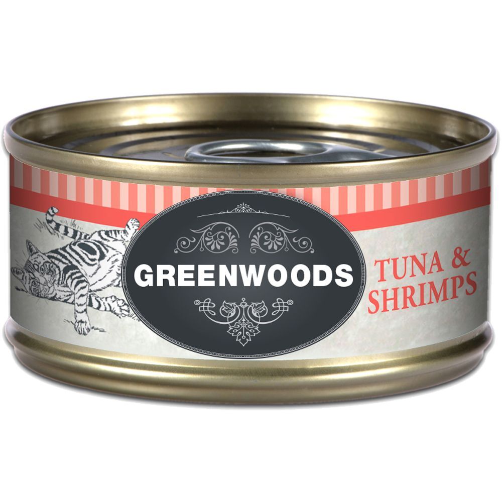 Greenwoods 12x 70g Adult Thunfisch & Shrimps Greenwoods Nassfutter für Katzen