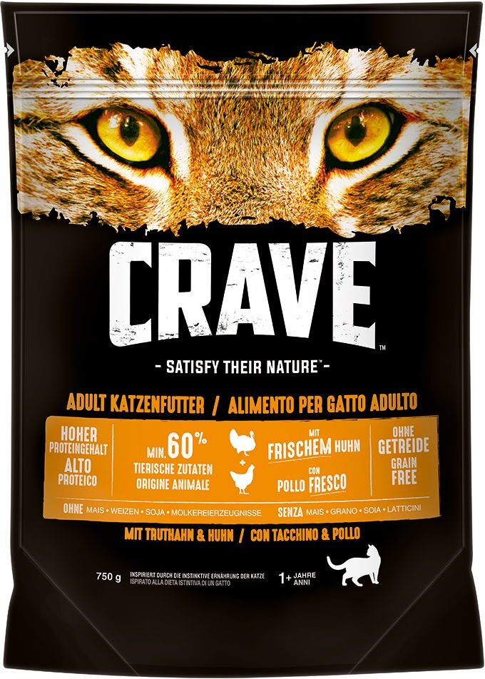 Crave 6x 750g Adult mit Truthahn & Huhn Crave Trockenfutter für Katzen