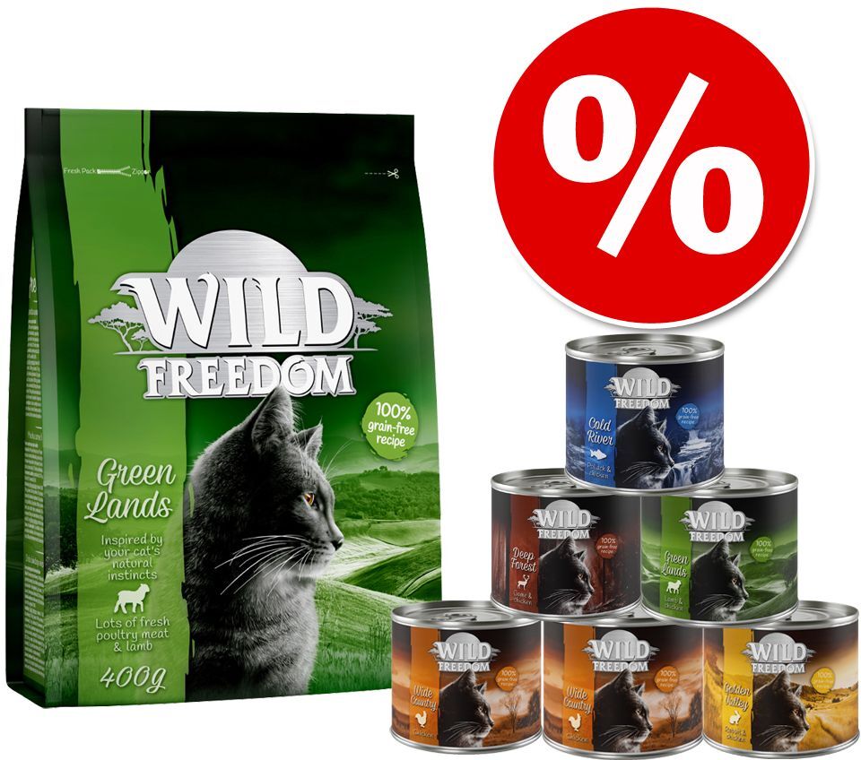 Wild Freedom 400g Trockenfutter + 6x 200g Nassfutter gemischtes Paket Cold River Lachs Wild Freedom für Katzen