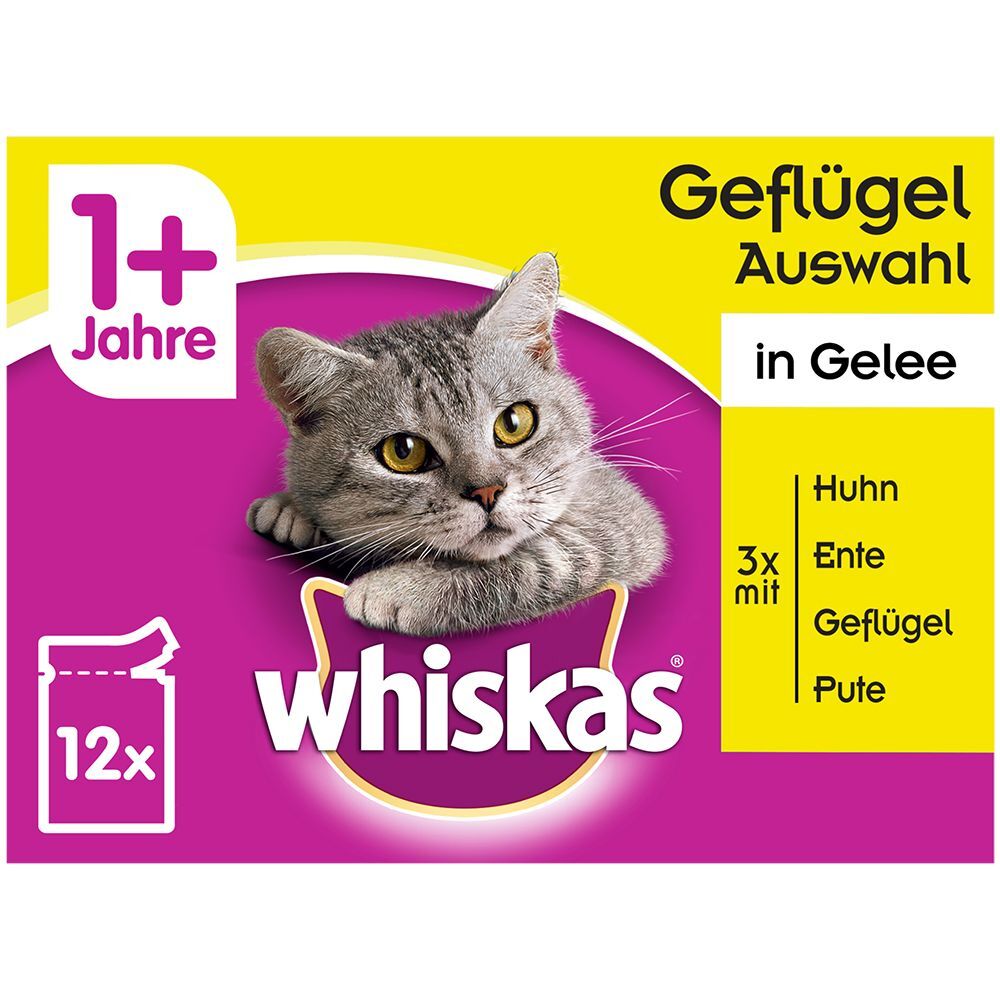 Whiskas 96x 85g Ragout Klassische Auswahl in Gelee Whiskas Frischebeutel Adult 1+  Nassfutter für Katzen