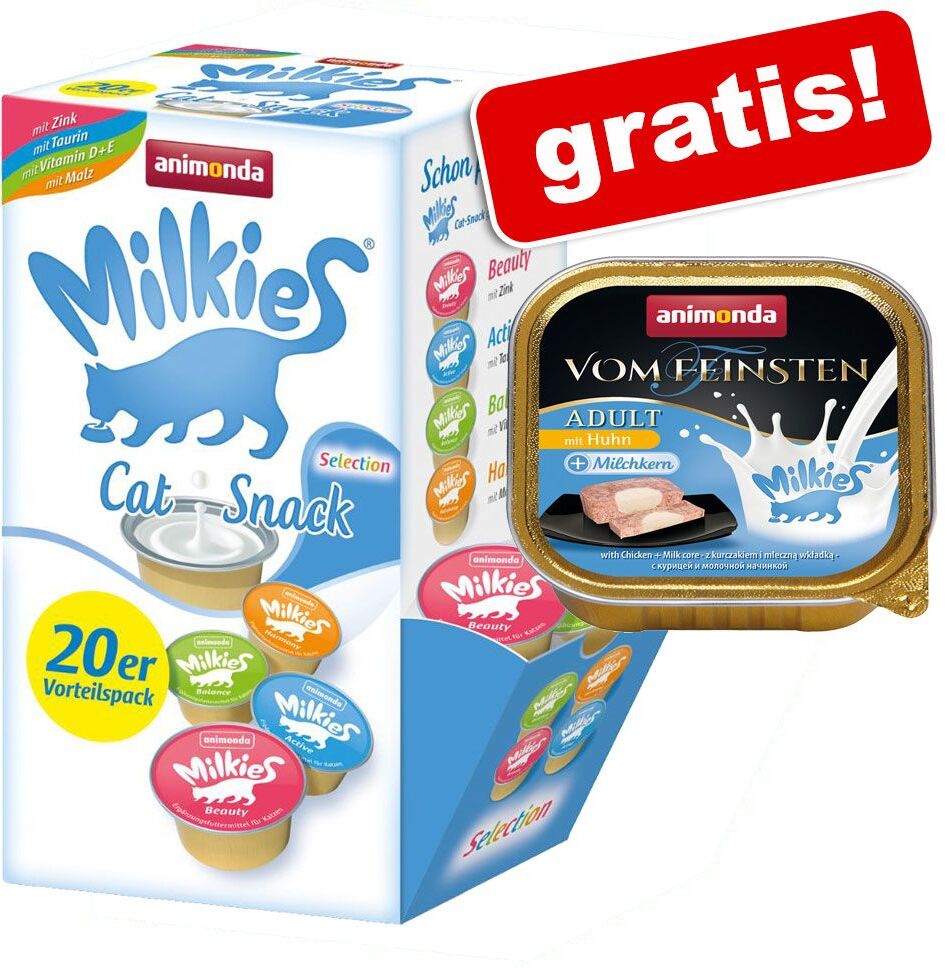 Animonda 20 x 15 g Milkies Mix I Selection Animonda Katzensnacks + 100 g schale gratis!