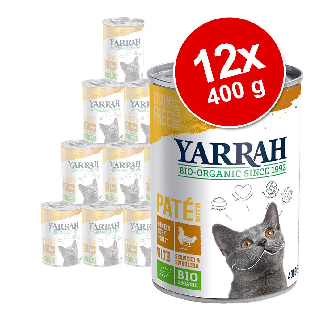 Yarrah 12x 400g Bio Pâté Gemischt Bio Huhn & Fisch Yarrah Nassfutter für Katzen