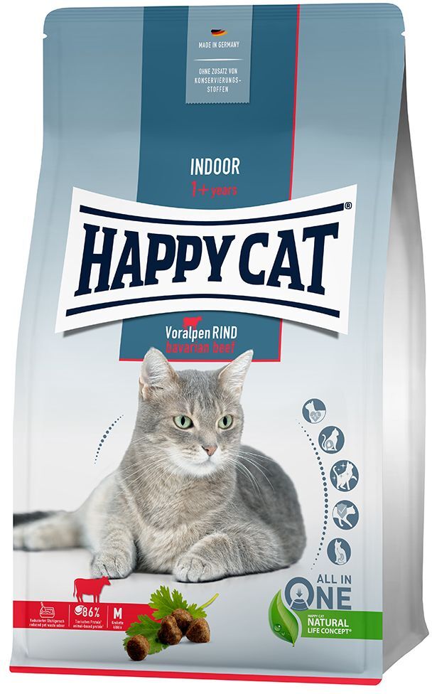 Happy Cat 2x 4kg Indoor Voralpen-Rind Happy Cat Trockenfutter für Katzen