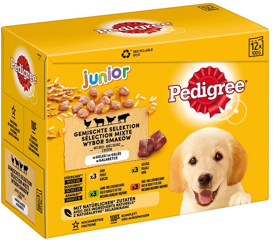 Pedigree 96x 100g Junior Frischebeutel Multipack Pedigree Nassfutter für Hunde