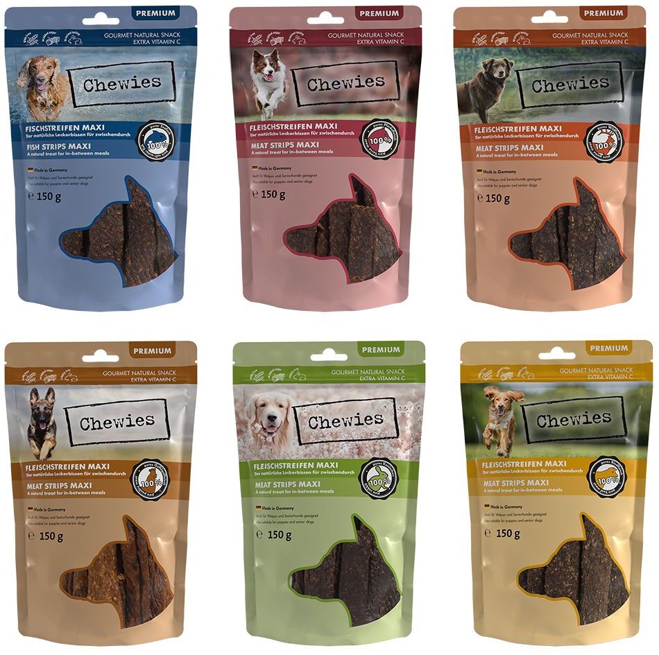 Chewies 6x 150g Fleischstreifen Maxi Mixpaket Chewies Hundesnacks