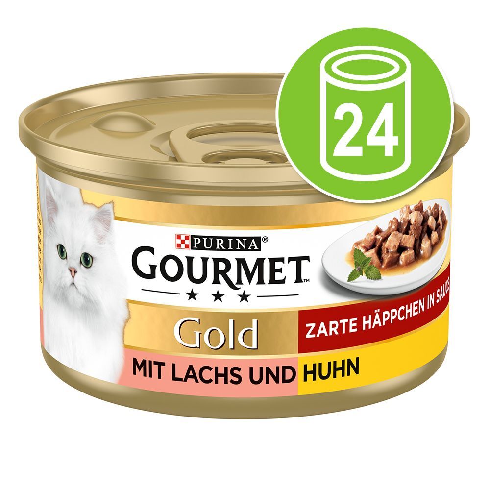 Gourmet 24x 85g Gold Zarte Häppchen Lachs & Huhn Gourmet Nassfutter für Katzen