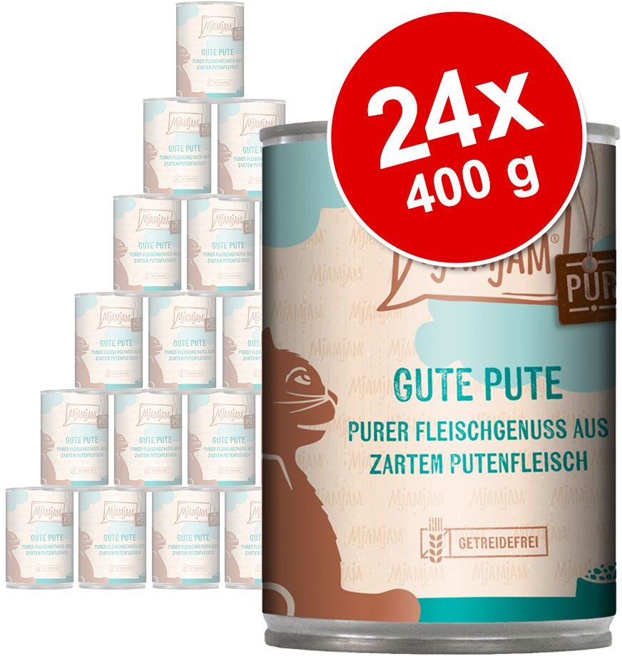 MjAMjAM 24x 400g purer Fleischgenuss gute Pute pur MjAMjAM Nassfutter für Katzen