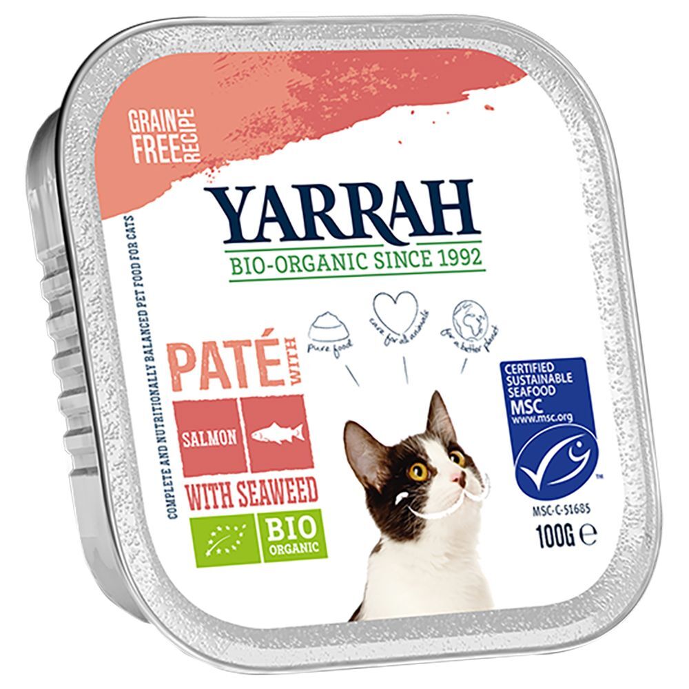 Yarrah 6x 100g Bio Pate Lachs mit Meeresalge Yarrah Nassfutter für Katzen