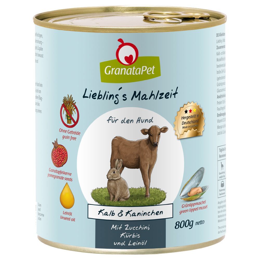 Granatapet 6x 800g Liebling's Mahlzeit Lamm & Kartoffel mit Fenchel, Hüttenkäse und Olivenöl Granatapet Nassfutter für Hunde