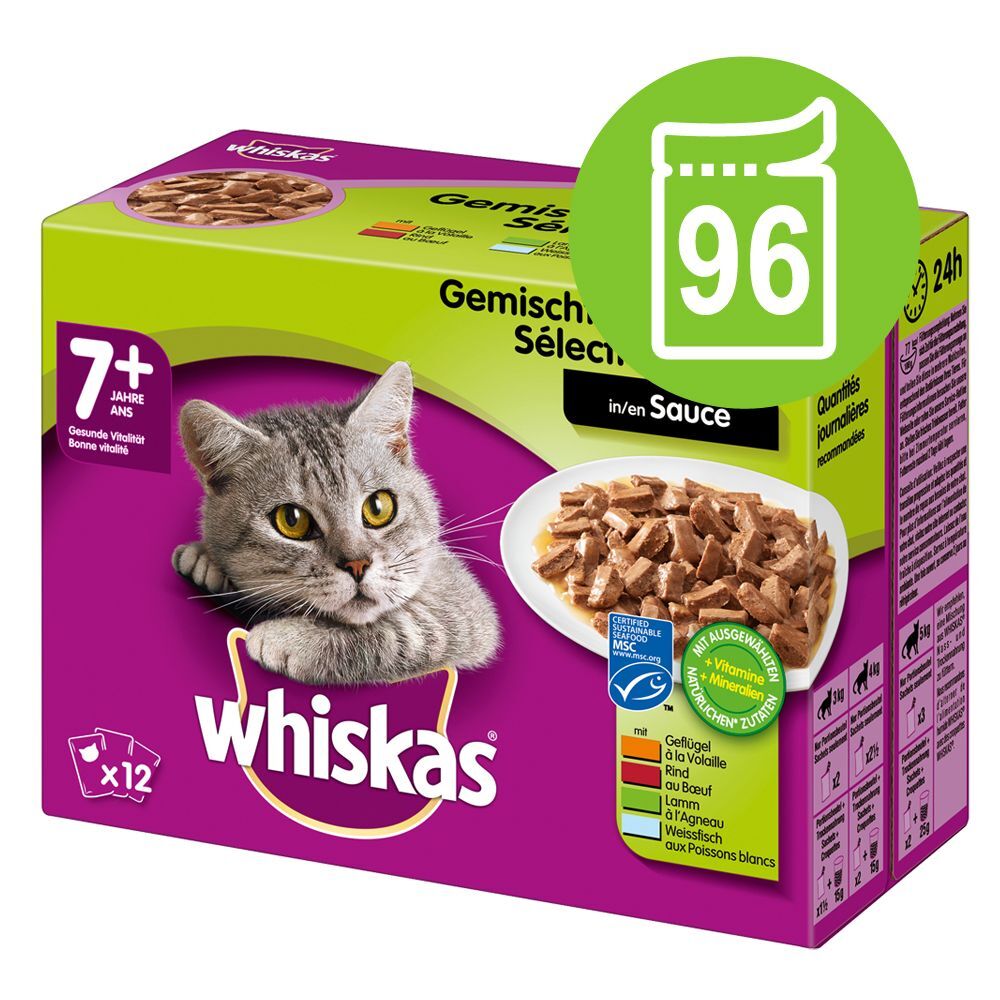 Whiskas 96x 100g Senior Frischebeutel 7+ Geflügelauswahl in Sauce Whiskas Nassfutter für Katzen