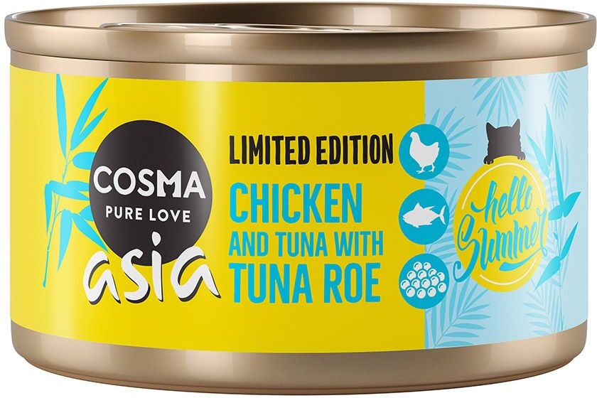 Cosma 24x 85g Asia Sommer-Edition: Hühnchen mit Thunfisch und Thunfischrogen Cosma Nassfutter für Katzen