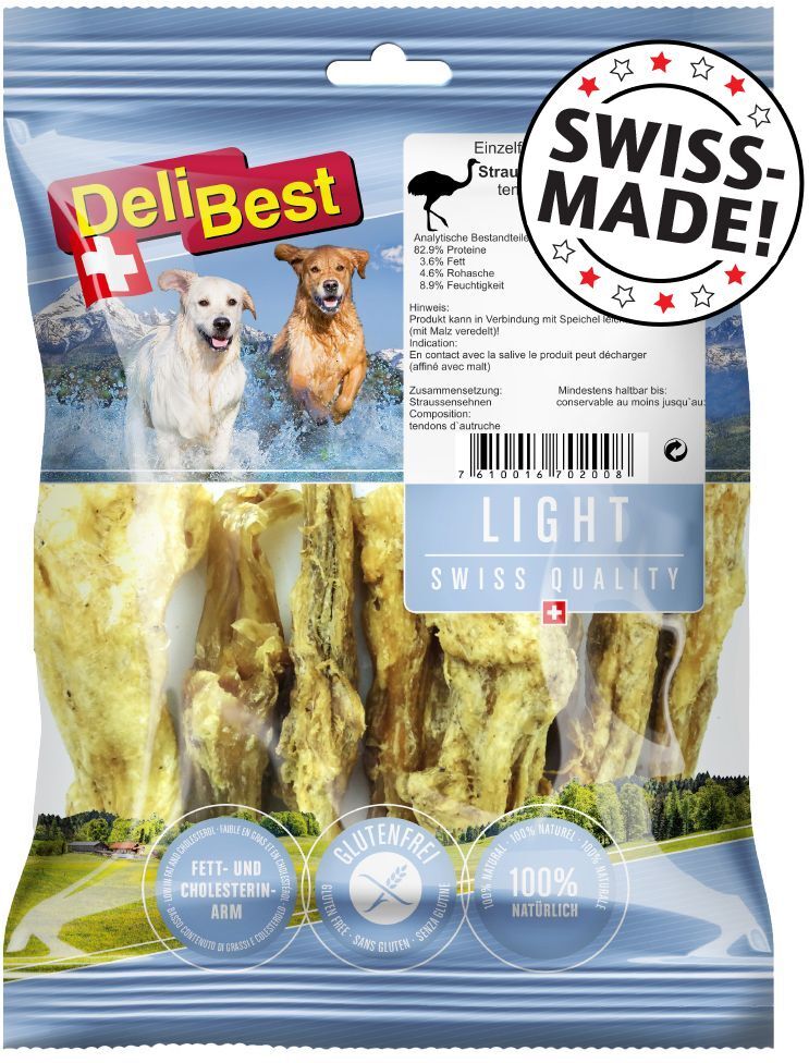 DeliBest 6x 200g Light Straussensehnen DeliBest Hundesnacks