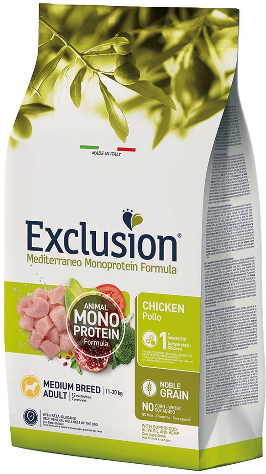 Exclusion Mediterraneo 12kg Mediterraneo Adult Medium mit Huhn Exclusion Trockenfutter für Hunde