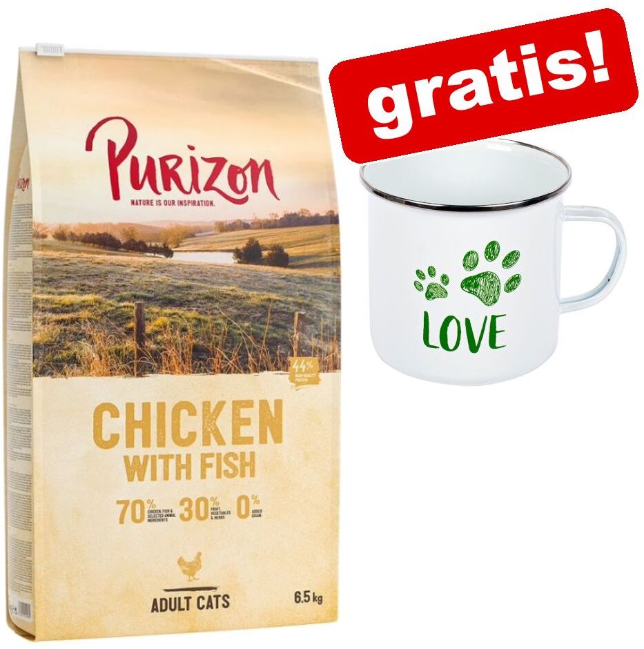 Purizon 6,5kg Adult Hirsch mit Fisch Purizon Katzenfutter Trocken + zooplus Emaille-Tasse gratis!