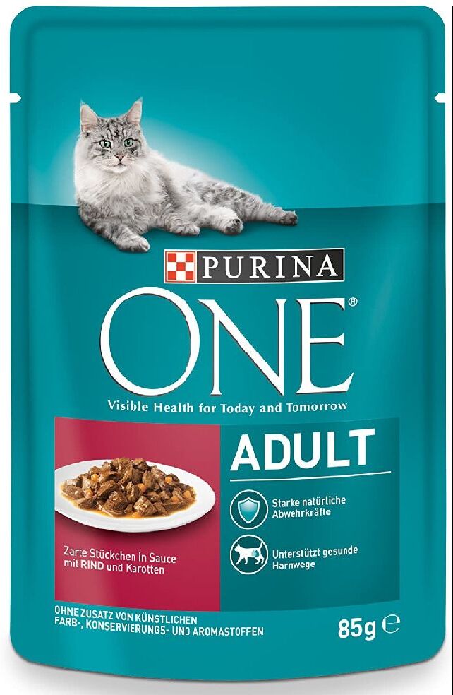 Purina One 24x 85g Adult mit Rind & Karotten Purina ONE Nassfutter für Katzen